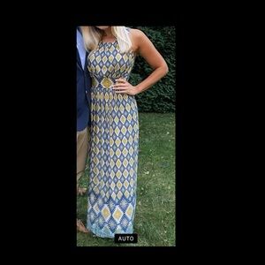 Le Lis Blue and Yellow Geometric Maxi Dress